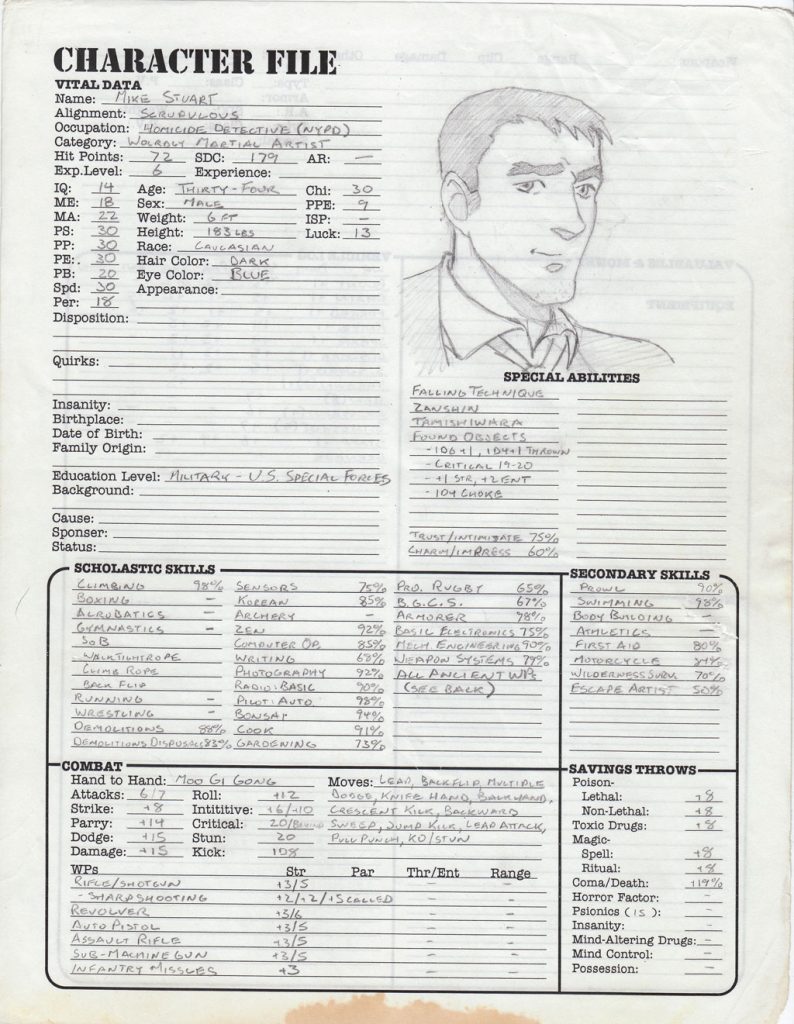 Mike's Heroes Unlimited 2.0 character sheet